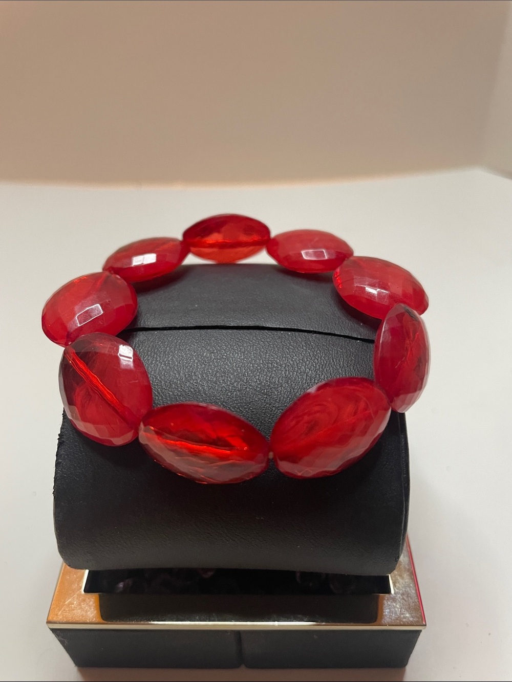 Red Faceted Bead Stretch Bracelet - Unbranded